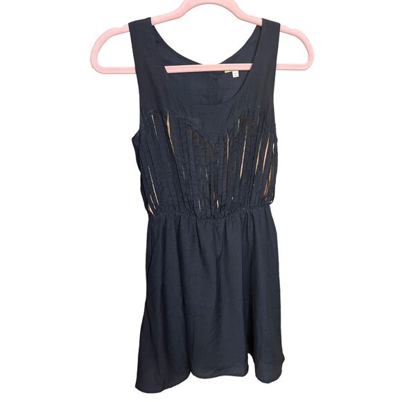 Gianni Bini Dresses & Skirts - Gianni Bini navy blue gold tan shredded look sleeveless mini dress XS